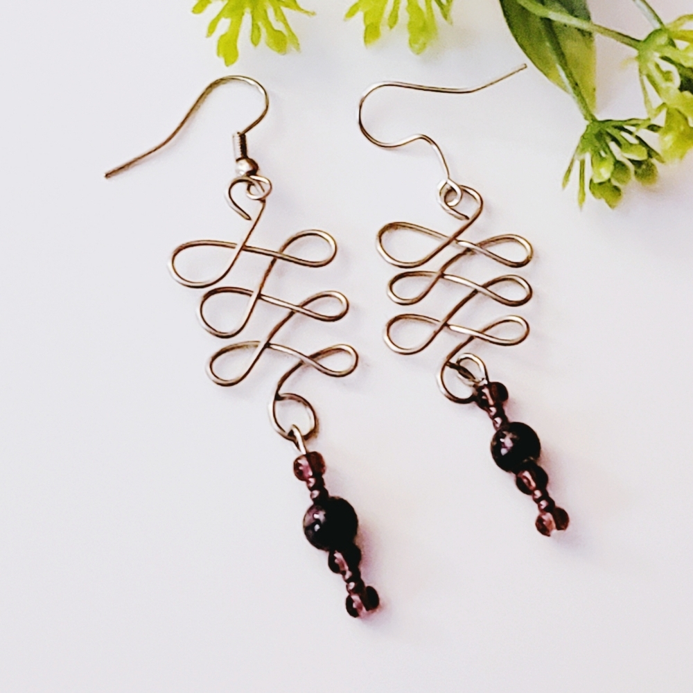 Unique Silver Celtic & Ruby Zig Zag Earrings - image 3